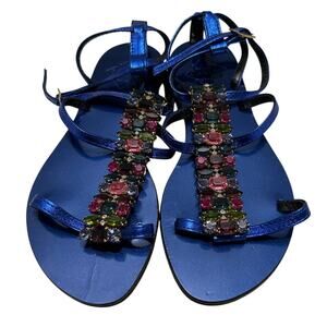 EMANUELA CARUSO New $490 Metallic Blue Crystal Embellished Sandals Sz 35(US 5.5)